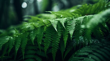 A vibrant fern leaf in a lush forest setting