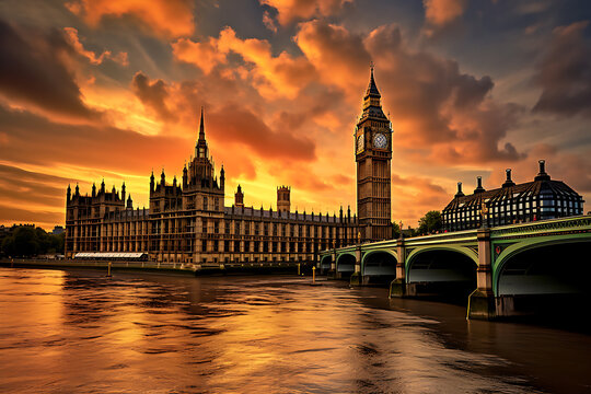 London, United Kingdom. Big Ben and Parliament Building