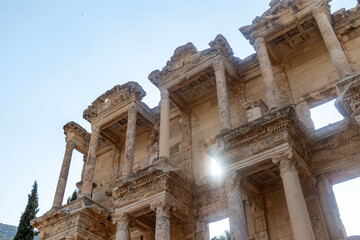 Turkey, Izmir, Ephesus open air museum, ancient library details.