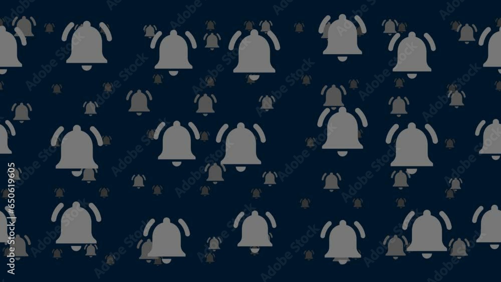 Poster bell symbols float horizontally from left to right. parallax fly effect. floating symbols are locate