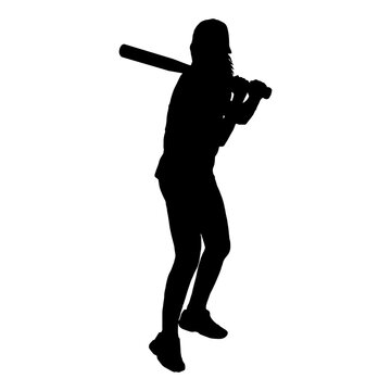 silhouette of a baseball girl holding a bat vector