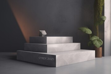 Stone podium for showcasing beauty and spa beauty brands. Minimal fashionable layout template, generative AI