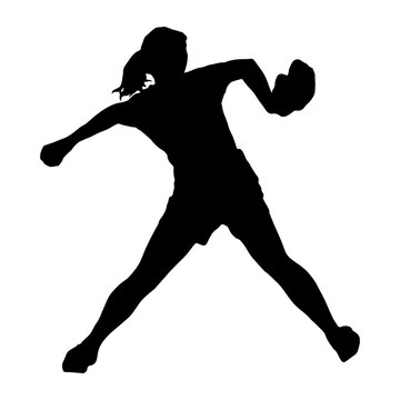 silhouette of a girl with a ball playing baseball vector