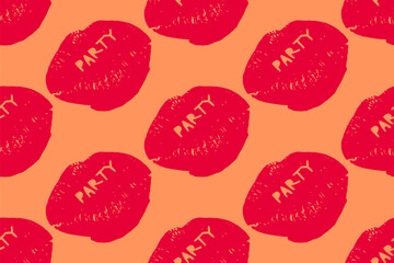 Cocktail party seamless pattern wallpaper with bright red lips on light beige background. Simple fashion design template for your decor,prints,flyers,covers,arts.