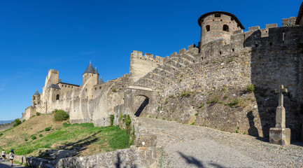 Aude gate, Carcasona, fortified villa, Aude, Languedoc-Rosellón region. French Republic, Europe
