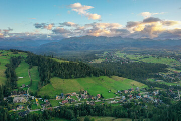 Fototapeta na wymiar Beautiful panorama of the Tatra Mountains at sunset, Gliczarow Gorny. Poland