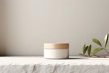 Fototapeta na wymiar 3D mock up of a spa cream jar in a minimalist and elegant setting. Product presentation concept