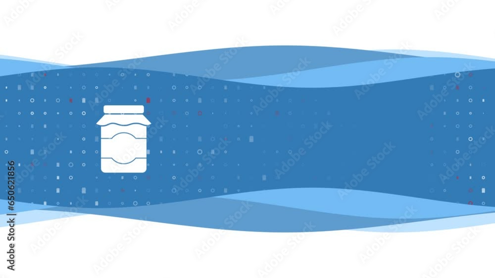 Aufkleber animation of blue banner waves movement with white jar of jam symbol on the left. on the background 