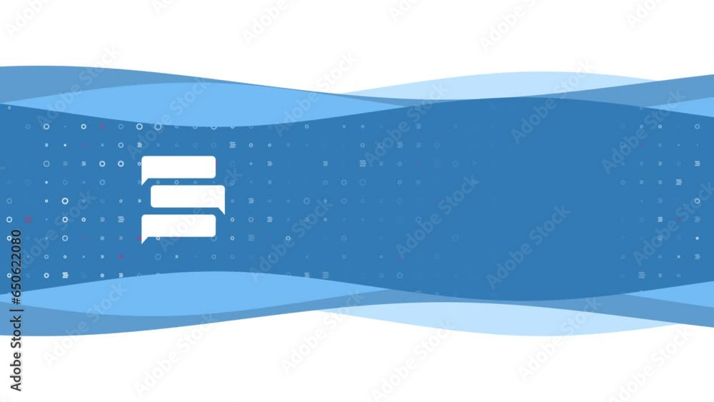 Poster animation of blue banner waves movement with white discussion symbol on the left. on the background 