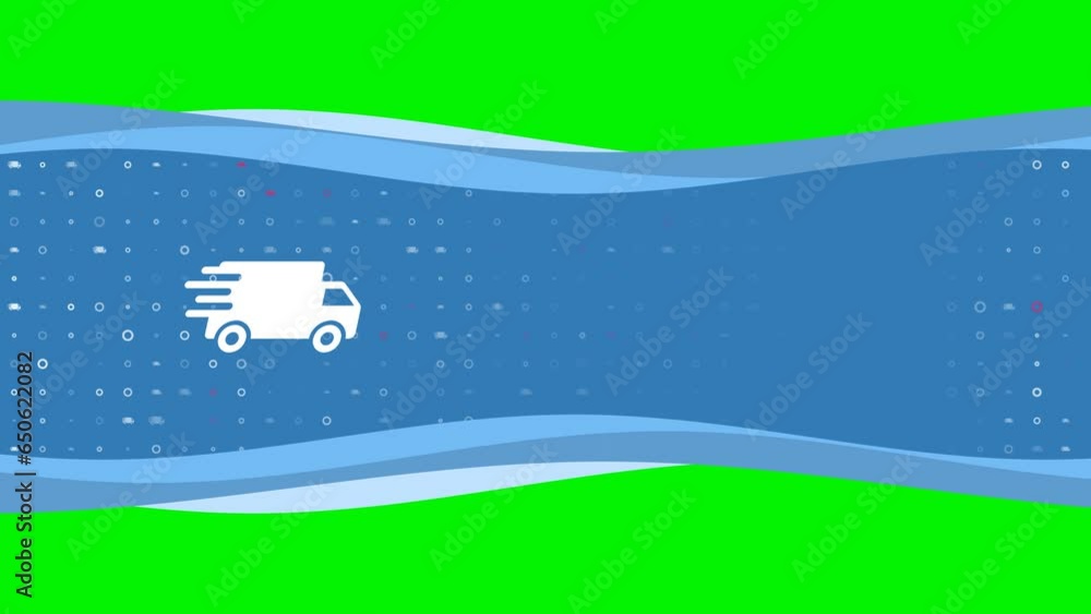 Poster animation of blue banner waves movement with white delivery symbol on the left. on the background th