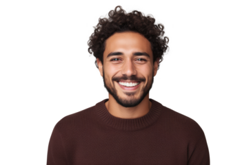 Handsome Mexican Man Smiling in Brown Sweater - Transparent Background - Generative AI