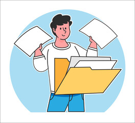 A man searches for data from a document folder