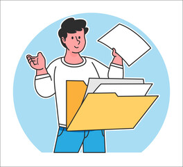 A man searches for data from a document folder