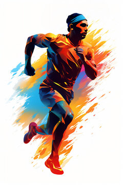 Male athlete runner doing a training exercise for a sports race event by jogging and running shown in a contemporary athletic abstract design, Generative AI stock illustration image