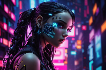 cyberpunk girl future technology gaming illustration