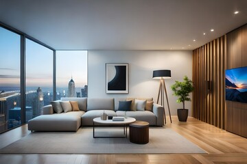 Living room interior with abstract oil painting painting