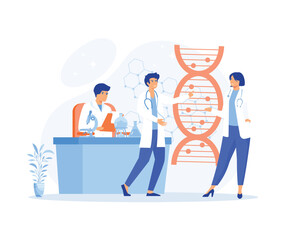 medicine microbiology concept, Genetic science. DNA molecule laboratory research, gene structure information. flat vector modern illustration
