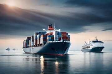 Shipping industry carries cargo on large container ships
