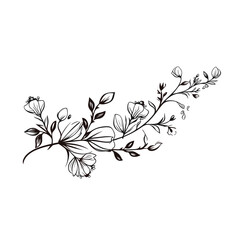 A hand-drawn floral branch featuring minimalist flowers, suitable for use in logos or tattoos. This elegant design incorporates delicate leaves and wedding herbs