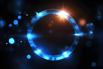 Lens flare effect. Blue magic circle. Glowing neon ring. Colorful light overlay. - obrazy, fototapety, plakaty