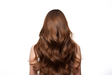 the back view of a wavy brown hair isolated on white background