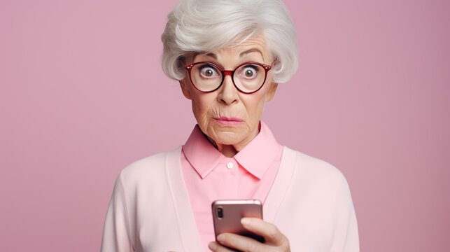 A senior woman confidently blocking a fraudulent phone call