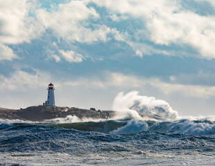 Atlantic Ocean storm Peggys Cove Lighthouse Canada