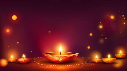 Illustration of happy diwali indian festival with diya oil lamp.