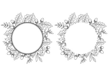 Fall floral frame outline. Fall Foliage Line Art Illustration, Outline Leaves arrangement Hand Drawn Illustration. Fall Coloring Page with Leaves. Thanksgiving arrangement. Thanksgiving frame isolated