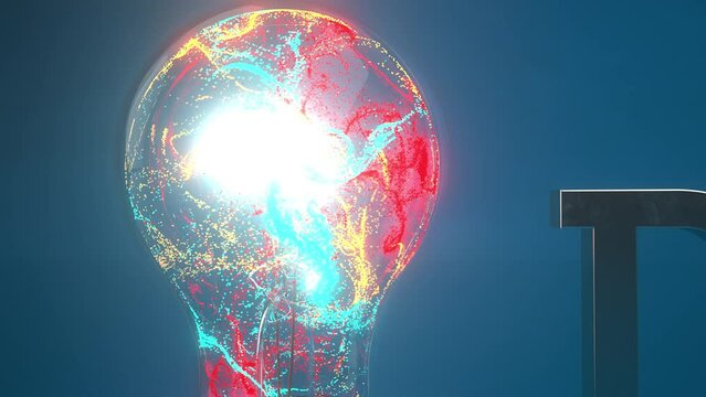 4k Video bunt leuchtende Gl&uuml;hbirne Idee, Prores 4444