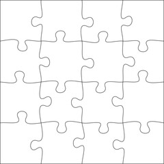 Jigsaw puzzle blank template or cutting guidelines of transparent pieces. Pieces are easy to separate (every piece is a single shape). Jigsaw puzzle transparent template. Vector illustration