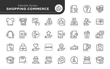 Set of conceptual icons. Vector icons in flat linear style for web sites, applications and other graphic resources. Set from the series - Shopping and E-Commerce. Editable outline icon.	