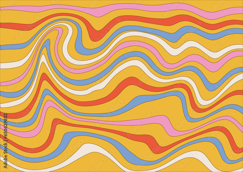 Poster abstract horizontal groovy background with colorful asymmetrical waves. trendy vector illustration i