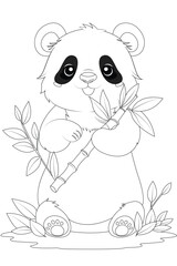 Coloring page a fluffy panda bear munching on bamboo
