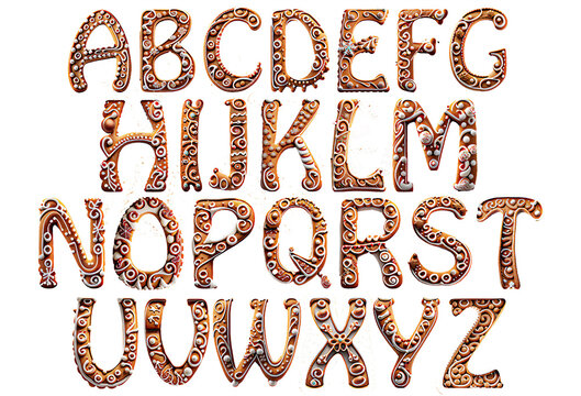 Ginger bread alphabet design isolated on white background.