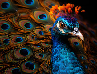 Portrait Of Beautiful Peacock with it feathers all spread out to attract a mate. 
