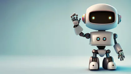 Foto op Plexiglas Cute robot waving hand with a smile over minimal background. Generative AI © Kwangvann Ztudio