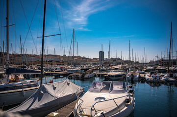 TRIESTE, ITALY - SEPTEMBER 10 2023: Sailing boats in the Marina di San Giusto