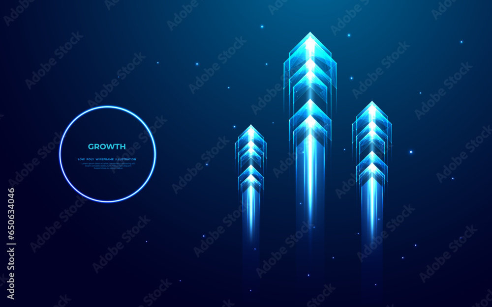 Poster three abstract blue glow speed arrows rise up. concept of business target reach or successful invest