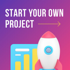 Start your own project business startup social media post design template 3d realistic vector