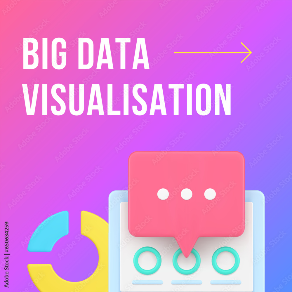 Poster big data visualization business analyzing social media post design template 3d realistic vector