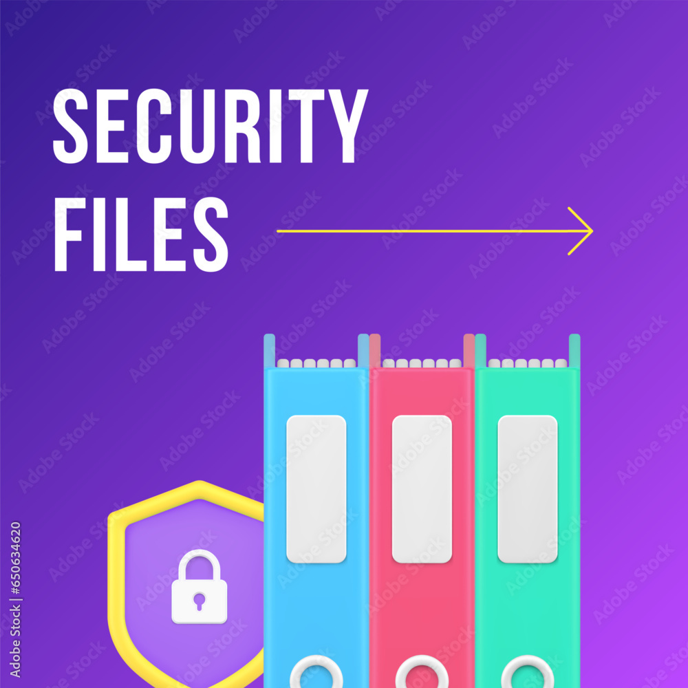 Poster security files privacy data document storage social media post design template 3d realistic vector