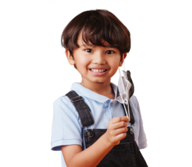 Portrait, children and remove mask with a boy isolated on a transparent background for safety. Smile, kids and post covid regulations with a happy young indian kid on PNG for the end of corona virus