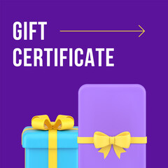 Gift certificate loyalty program reward bonus social media post design template 3d realistic vector