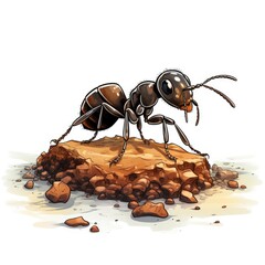Cute Tiny Ant in cartoon style on a white background