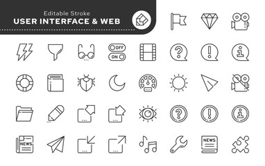 Line icon set. Web mobile user interface. UI and UX. Vector icon pack. Web icons in outline linear style.