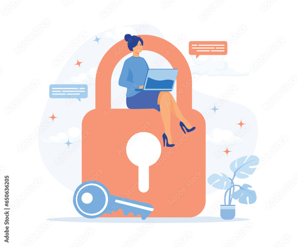 Poster cyber security concept, data security, protected access control, privacy data protection, flat vecto
