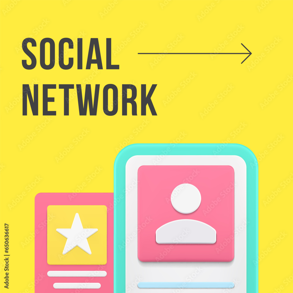 Aufkleber social network mobile phone application user account media post design template 3d realistic vector
