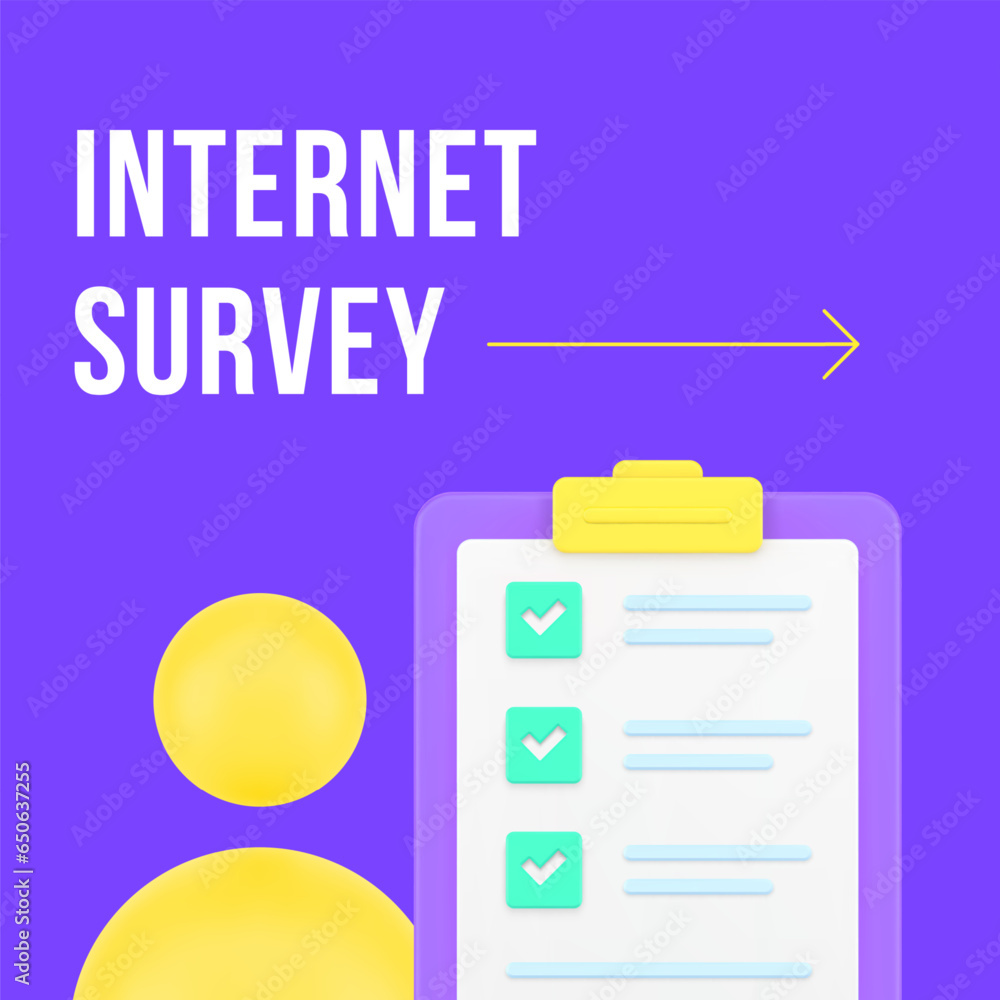Poster internet survey checklist client feedback form social media post design template 3d realistic vector