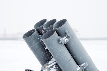 missile system, air defense systems in winter on the seashore